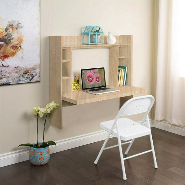 Details about  / Wall Mounted Desk With Storage Shelves Home Computer Table Floating Dining Desk